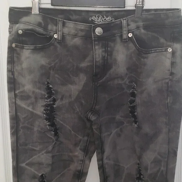 Do Denim Distressed Charcoal Grey Acid Wash Jeans - Picture 3 of 16